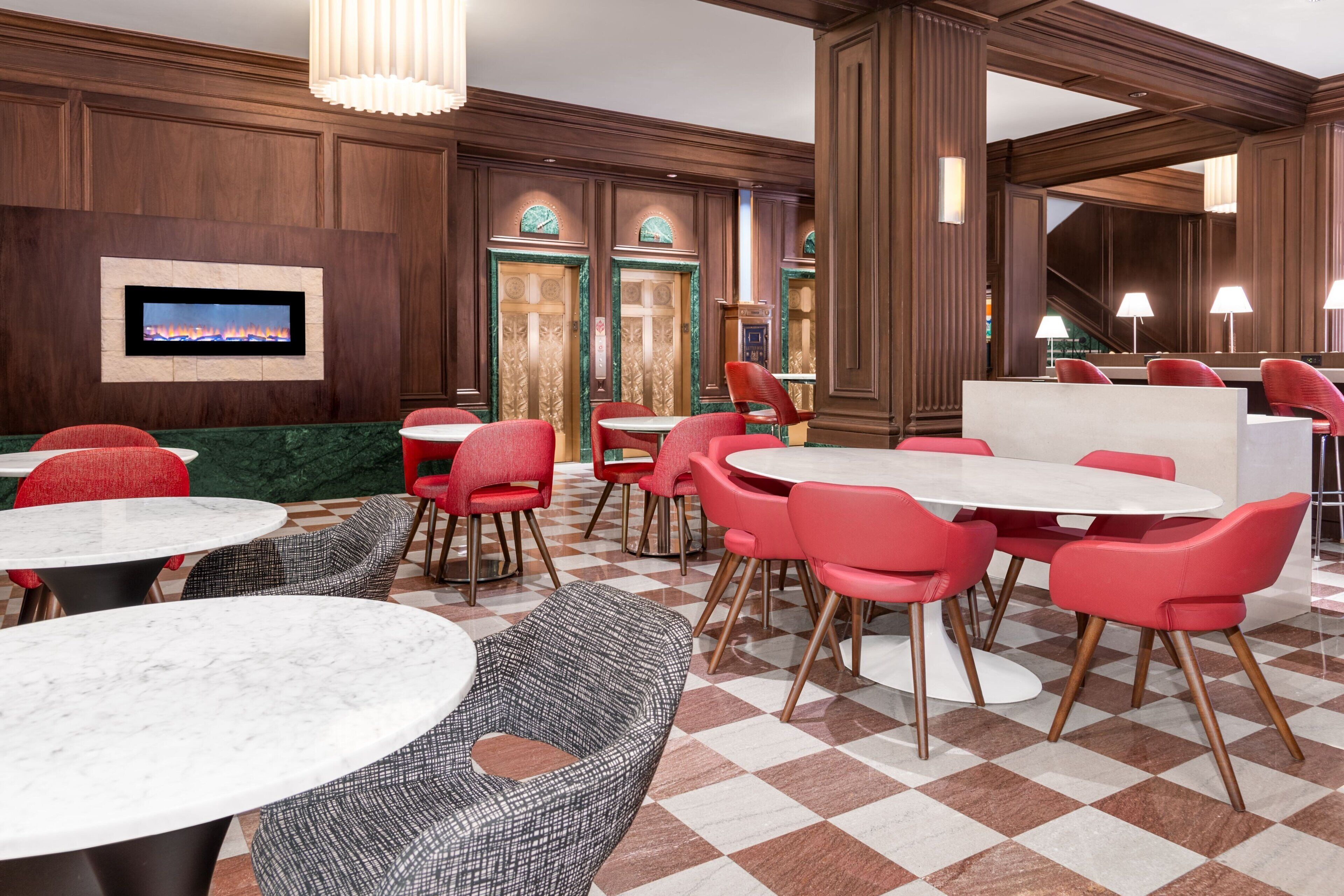 Dining lounge with fireplace