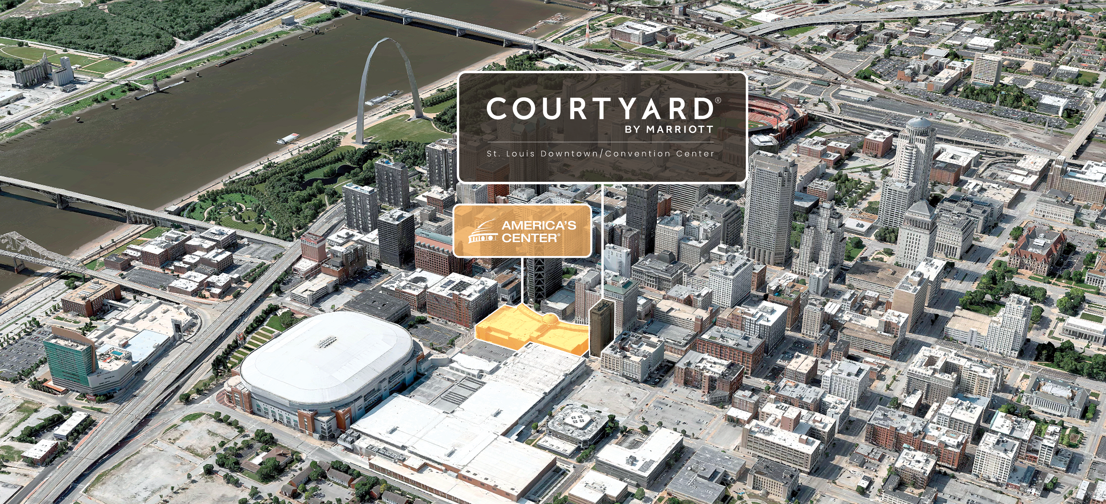 Aerial view of the Courtyard adjacent to America&rsquo;s Center Convention Complex